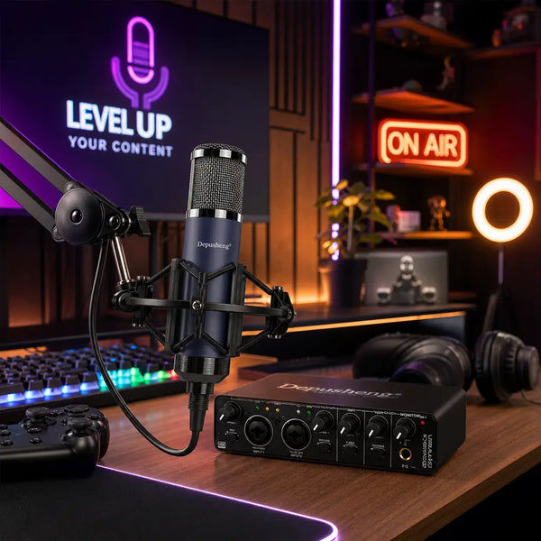 Studio Condenser Microphone with Sound Card