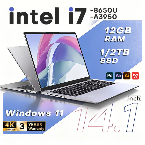 14.1' Laptop Intel Core I7 8650U Atom 3950 Ultra Slim Notebook